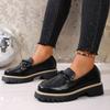New Large-sized Loafers, Fringed Chunk-heeled Leather Shoes for Women