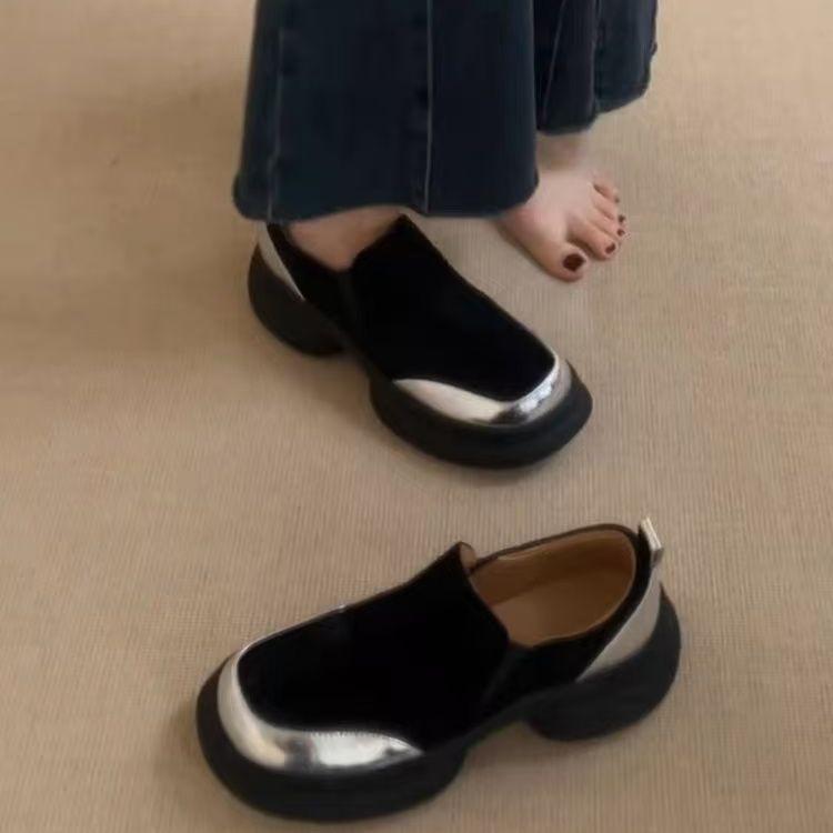Retrostil färgmatchande matta enpedaliga latskor enkla höjande plattform enkelskor loafers dammjukt läder små läderskor