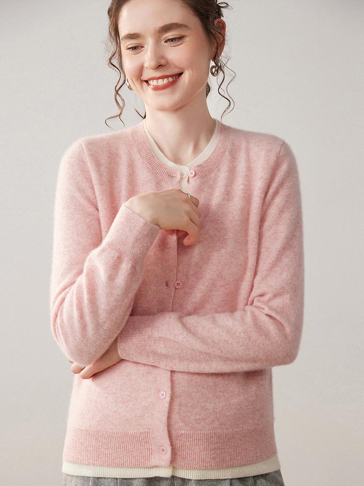 Autumn/Winter New Style Women's 100% Cashmere Knitted Two-Piece Look Cardigan Sweater