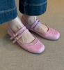 Sheepskin Version~ Leather Flat-bottomed French Temperament Round Head One-word Buckle Mary Jane Shoes Women's Retro Shallow Mouth Ballet Shoes