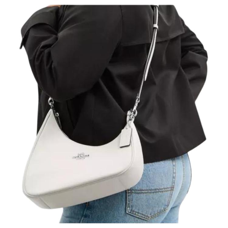Coach Teri 27 Logo Classic Smooth Leather Shoulder Bag Large Women Shoulder Bag Craie Silver CBI01-SVHA Basic Set (Bag+Dust Bag)