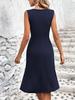 Women's Solid Color V-neck Waist Cross Pleated Sleeveless Mid Length Dress