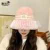 Herbst- und Winterplüsch warme winddichte Mütze Damen Splicing Strick Bucket Fischerhut zeigt kleines Gesicht vielseitiger Bucket Hat