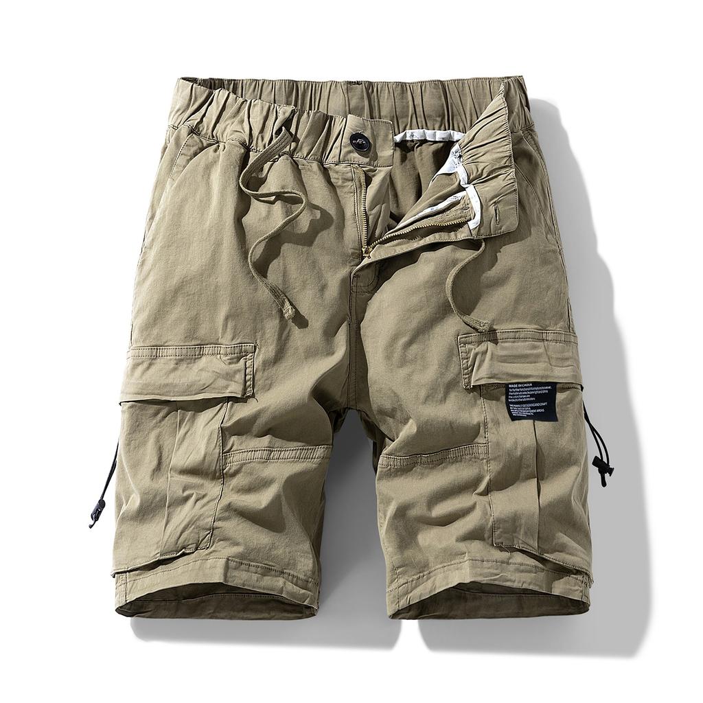 Herren Baumwolle Atmungsaktiv Cargo-Shorts Elastischer Bund Kordelzug Mehrere Taschen Knielang Lässig Arbeitsshorts