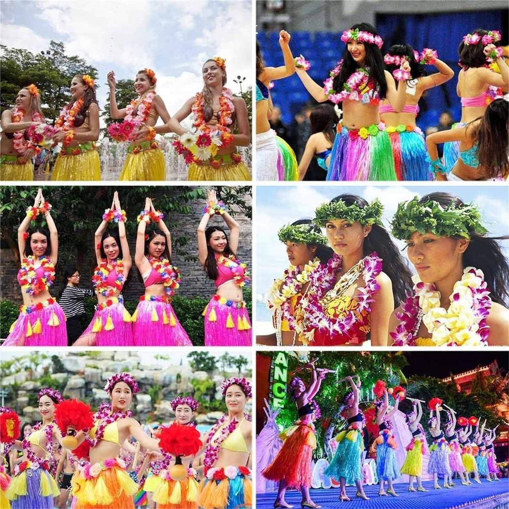 Hawaiian Leis Party Silk Flower Leis 41inch Thicken Hawaiian Leis Garland Headband Leis and Hand Leis for Graduation Hula Dance Luau Party, Photo