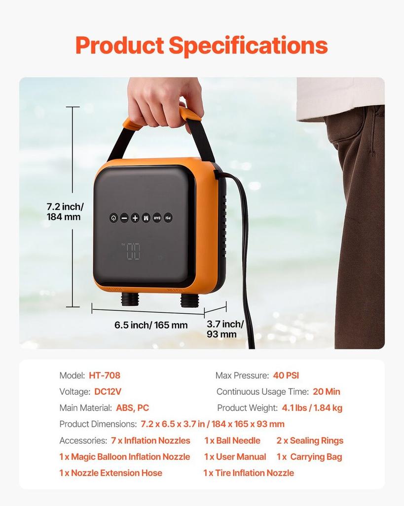 Paddle Board Pump 40PSI SUP Air Pump with Auto-Off for Inflatable Boats