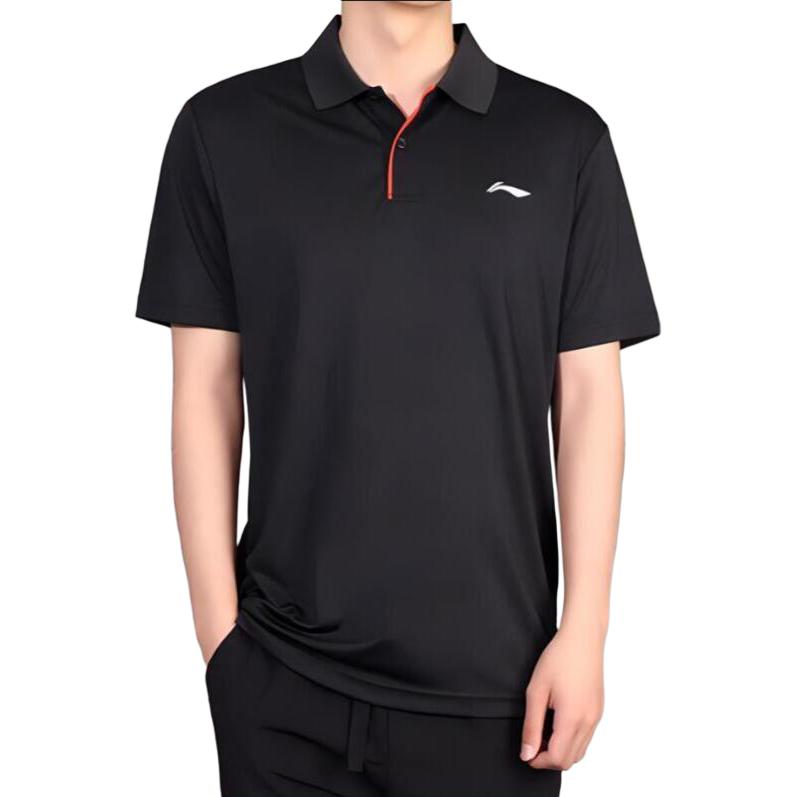 Li Ning Brand Printed Comfortable Versatile Short Sleeve Polo Shirt Men tops Black YPLT027-1