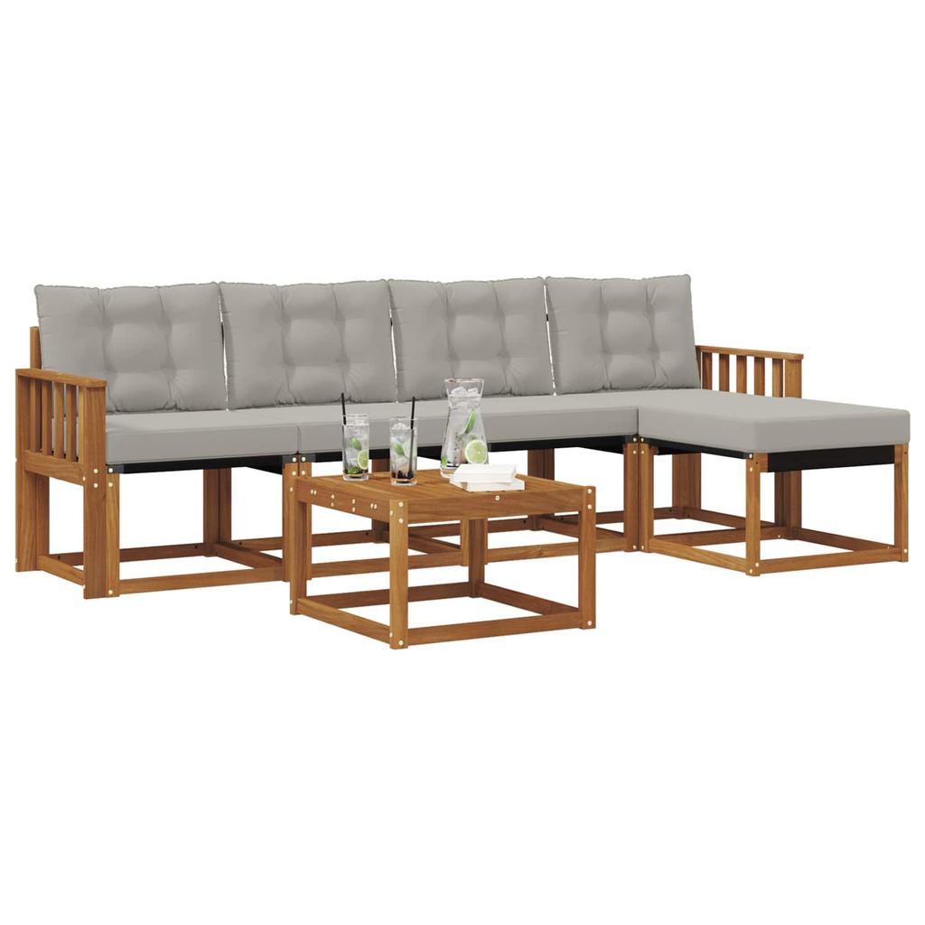 Outdoor Sofa Set with Cushions 6 pcs Natural and Light Grey