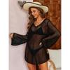 CHARMLEAKS Häkel-Badeanzug-Überzug für Damen, Glockenärmel, Strand-Überzüge, rückenfrei, Badeanzug-Überzüge, gewellte Bikini-Bademode