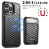SUTENI H18 For iPhone 13 Pro Max Magnetic Case Carbon Fiber Texture Leather+TPU Cover with Detachable Card Bag