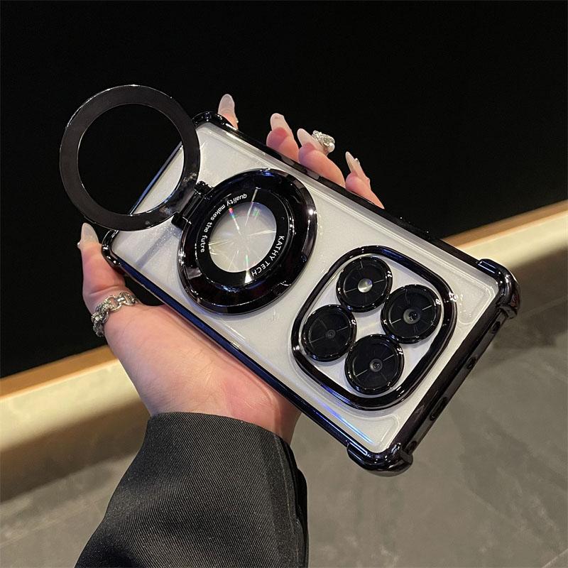 For Redmi Note 14 Pro 5G Phone Case Luxury Plating Stand Shockproof Clear Cover For Redmi Note 15 14 13 11S 14C 13C 12C Capa