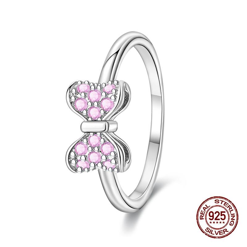 New Valentines Day Rings Sweet Pink Zircon Princess Bows Size 79 Ideal For Women copper Ring Romantic Fine Jewellery Birthday Gift