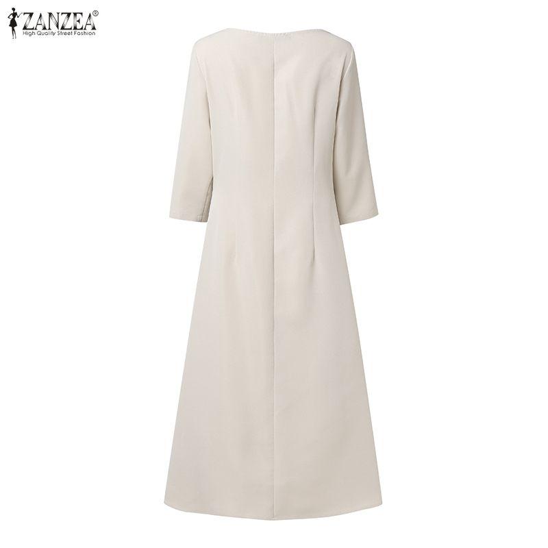 ZANZEA Abito casual da donna a maniche 3/4 e girocollo a tinta unita