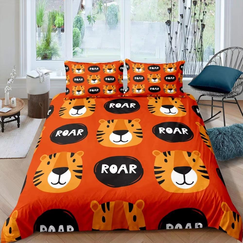 Cartoon Tiger Duvet Cover Set Wild Animal Theme Comforter Cover Kids Teens Adults Soft Microfiber Polyester Bedding Set 2/3 Pcs