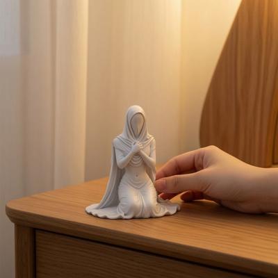 Kneeling Pray Girl Figurine 3D Printed Hooded Cowl Praying Women Statue Sculpture Home Office Desktop Religious Ornament