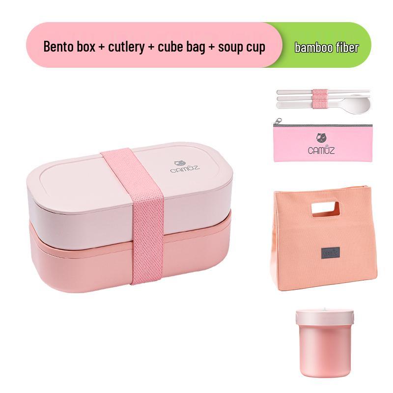 Microwaveable Japanese Double-Layer Bento Box - Portable, Sealed & Divided for Office Workers