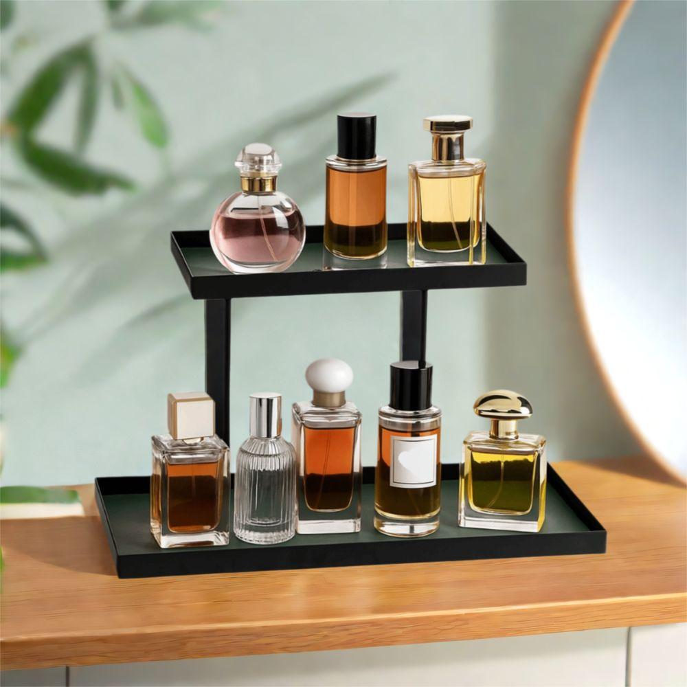 Large Capacity Double Layer Vanity Tray Rectangular Cosmetics Storage Rack Dresser Tray  Entryway