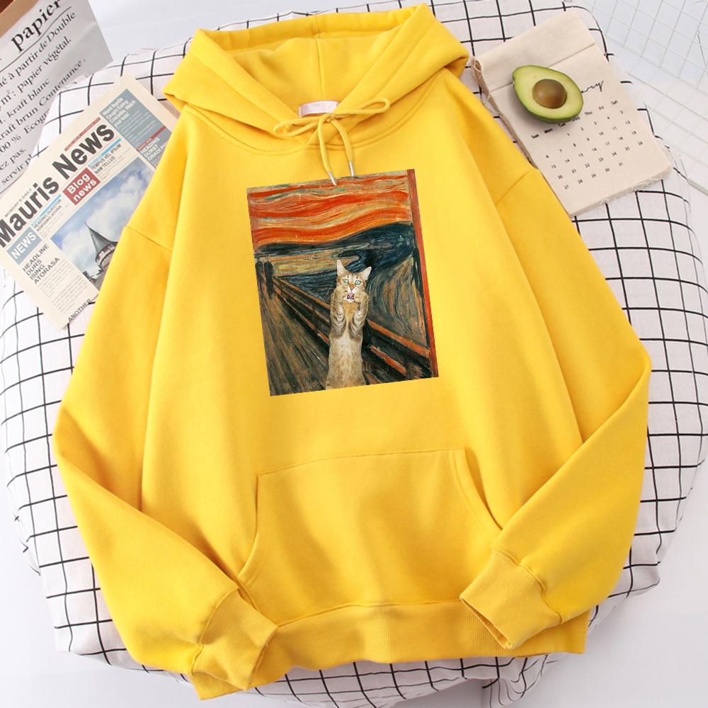 Der Schrei Kunst Konter Katze Bedruckte Herren Hoodies Einfacher Fleece Hoodie Street S-XXxl Kapuzenpullover Lässige Mode Pullover Oberteile s