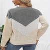 2024 Autumn/Winter Loose Round Neck Splicing Pullover Knitted Sweater