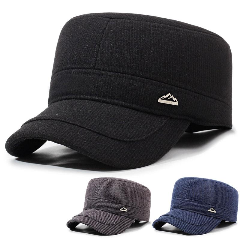 Men's Winter Hat Middle-Aged and Elderly Warm Wool Flat Cap Dad Baseball Cap Thick Cap