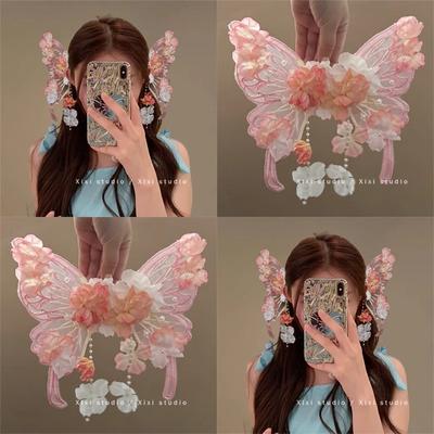 A Large Butterfly-shaped Silk Flower Hairpin with An Extremely Ethereal and Graceful Moth-shaped Headwear Accessory