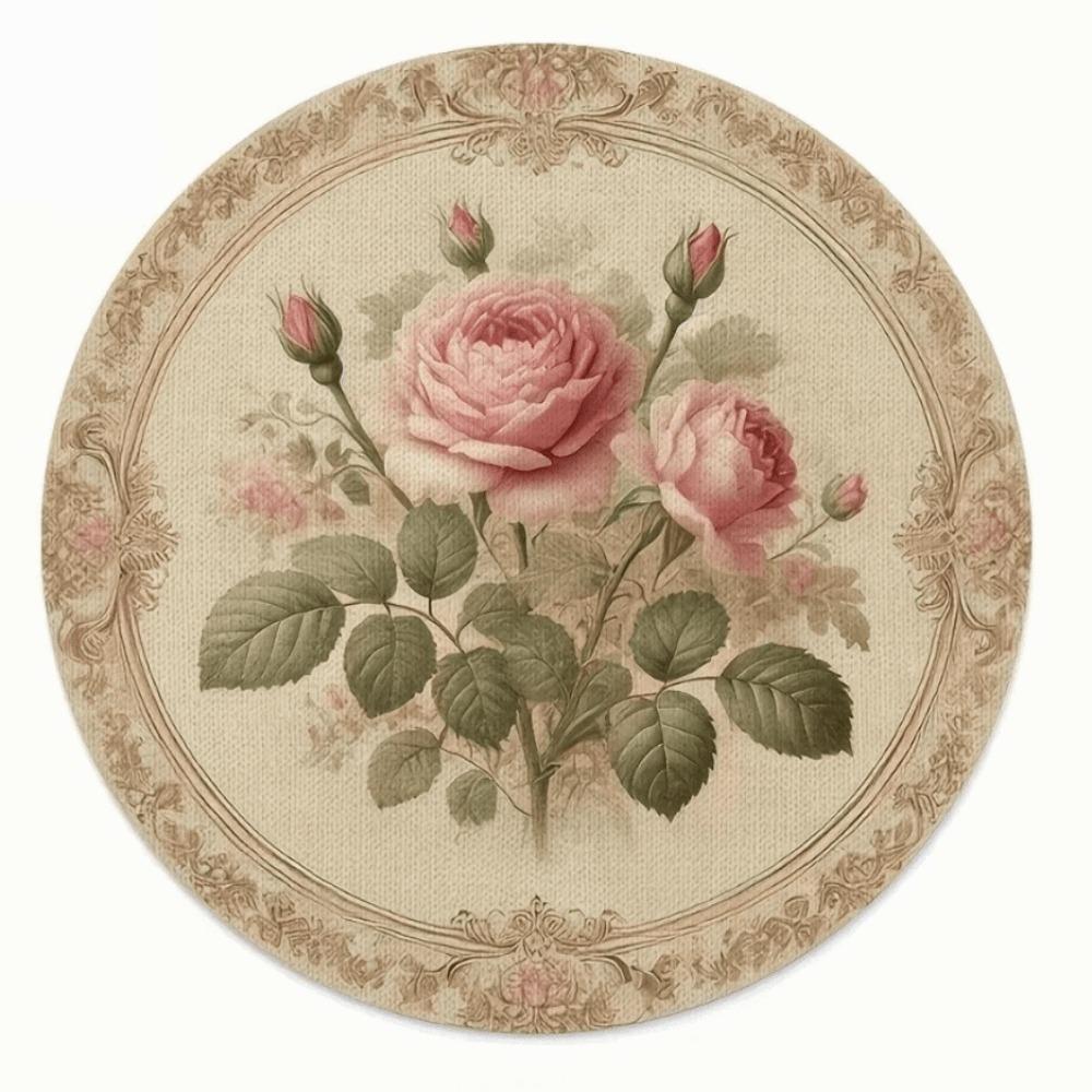 

Middle East Style Floral Table Placemat Embroidery Round Dining Mat Kitchen Supplies Rose Pink 35cm