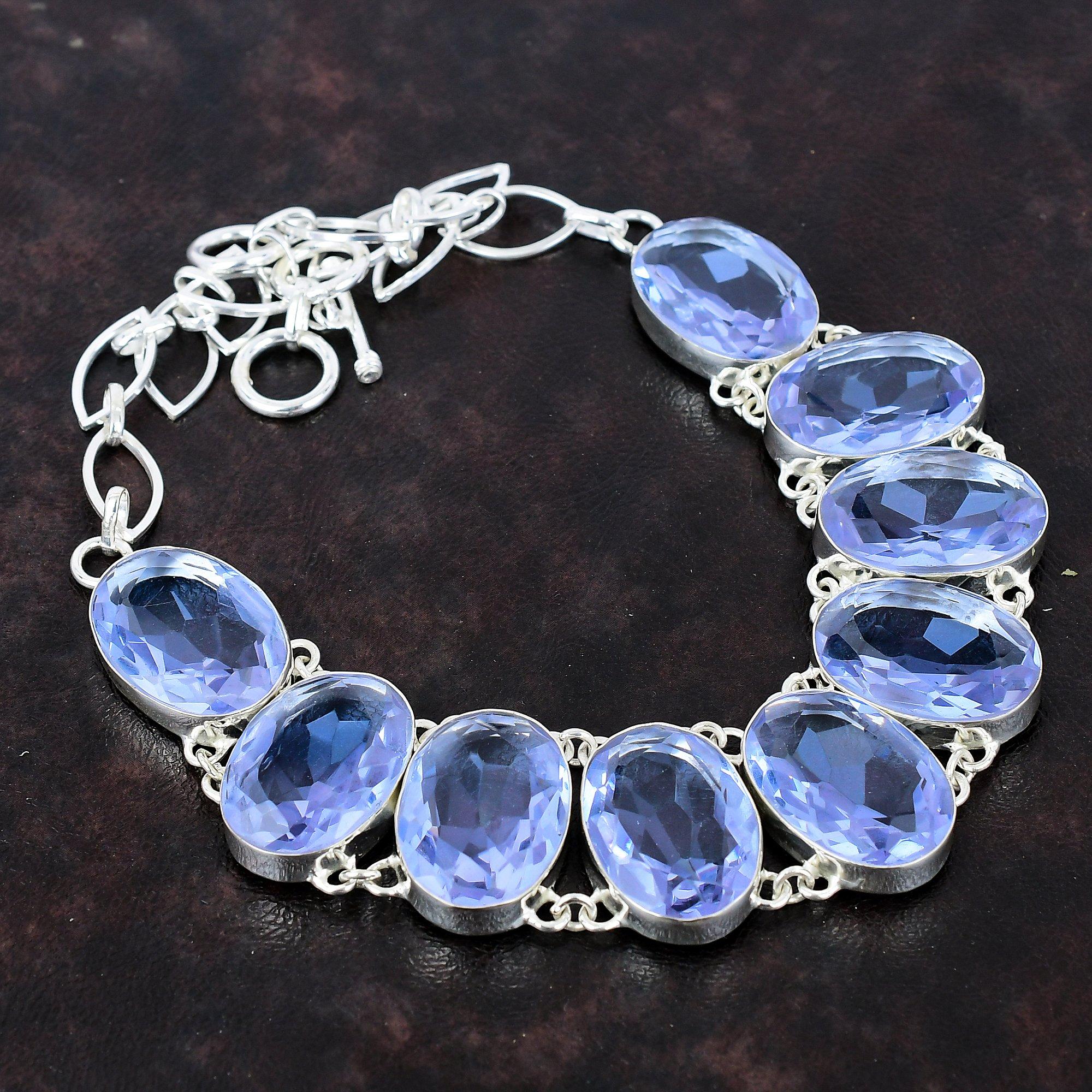 

Ожерелье из ограненного танзанита, кварца, драгоценного камня, ожерелье из стерлингового серебра 925 пробы, регулируемая цепочка, ожерелье, подарок для жены, новое ожерелье ручной работы Adjustable