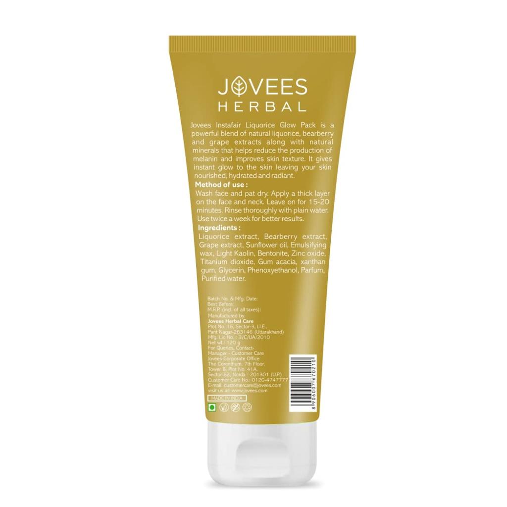 Jovees Herbal Insta Fair Glow Face Pack 120g | Clay Mask For Brightening, Blackhead Removal, Pore Cleansing And Radiant Skin | Hydrating Face Care