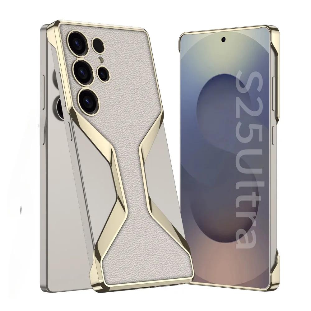 

Гальванизированный кожаный чехол для телефона Galaxy S25 Ultra для Samsung Galaxy S25 Ultra Гальванизированный пластиковый жесткий защитный чехол на заднюю панель Galaxy S25 Ultra