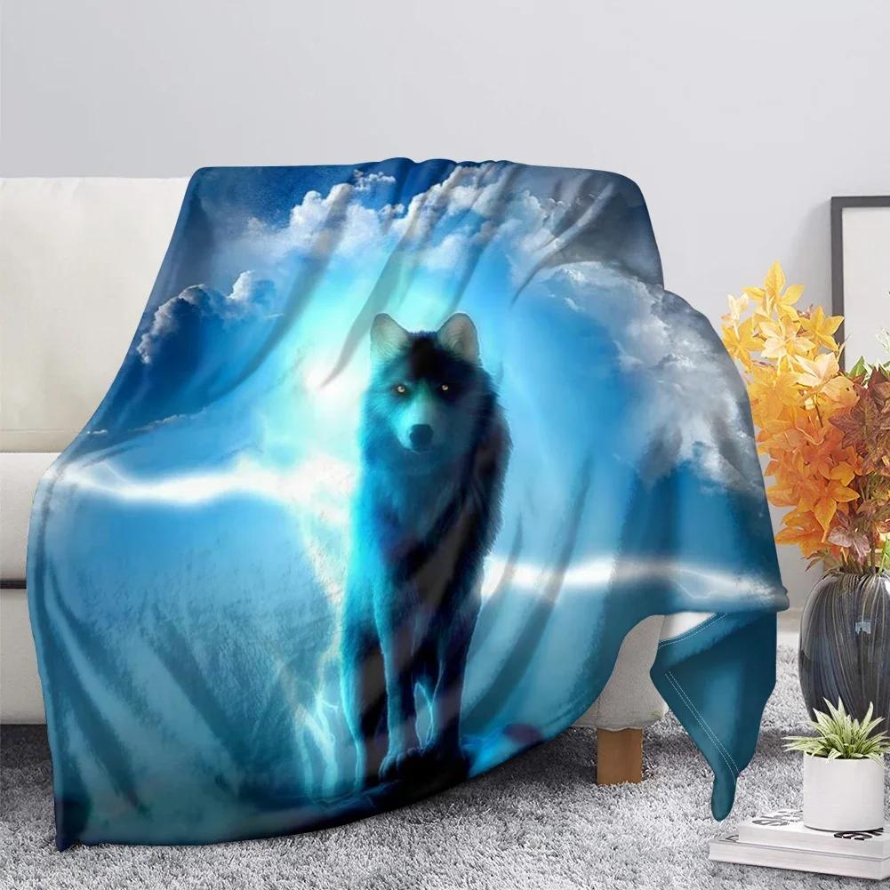 Print  Wolf Pattern King Queen Size All Super Soft Lightweight Blanket for Bed SofaWarm
