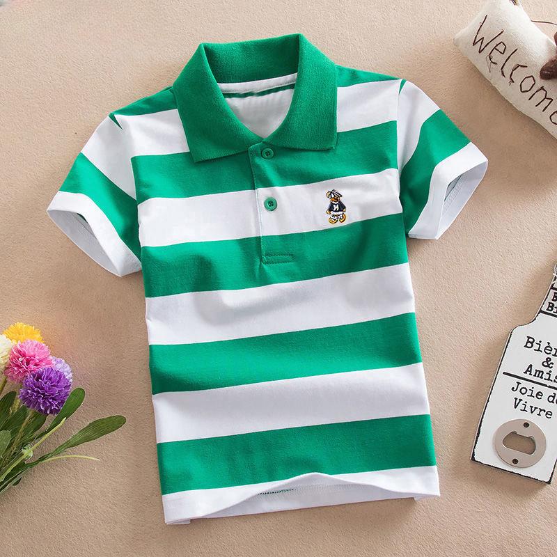 CHIC STUDIO Summer Short-sleeved T-shirt, Cotton Polo Shirt, Striped Lapel T-shirt for Middle-aged and Older Children Aged 1-12 Years