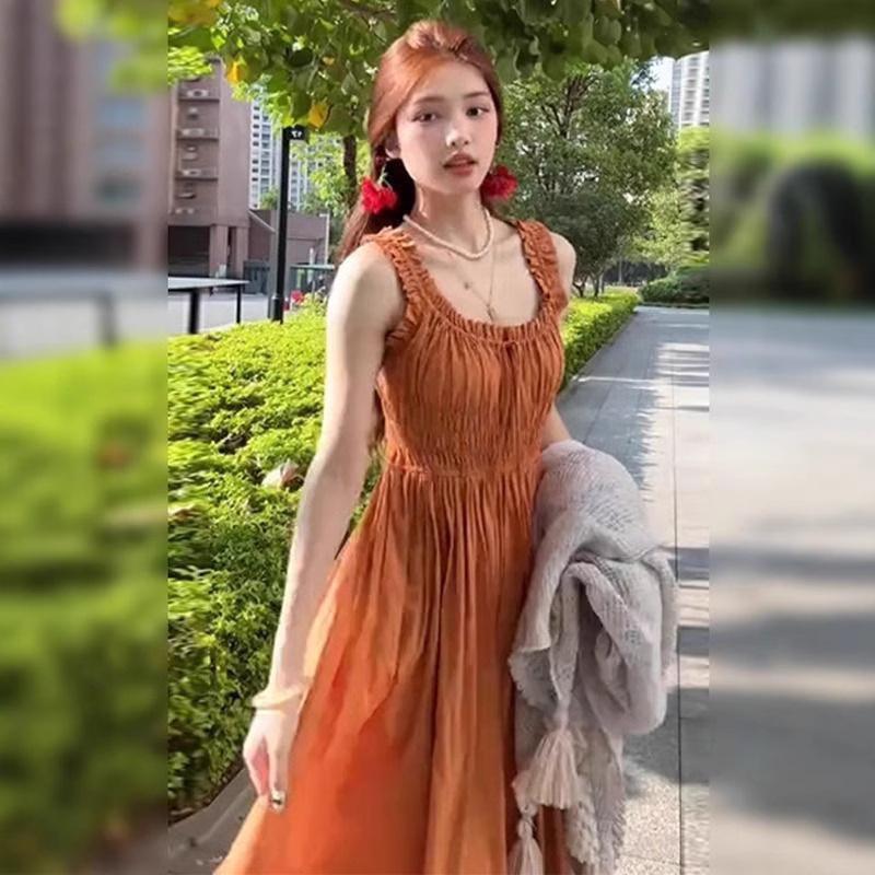 French Style Sleeveless Slimming Maxi Dress for Women – Summer 2025 Vacation Collection