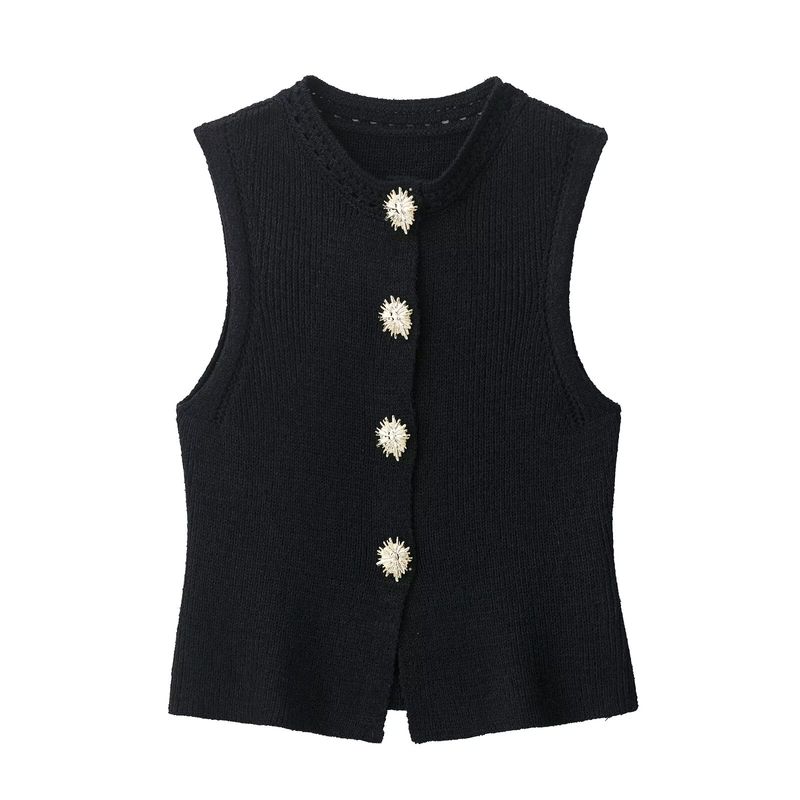 Araltay New Arrival Fashion Style Women's Clothing Fashion All-Match Minimalist Gold Button Decoration Knitting Tops 6771068