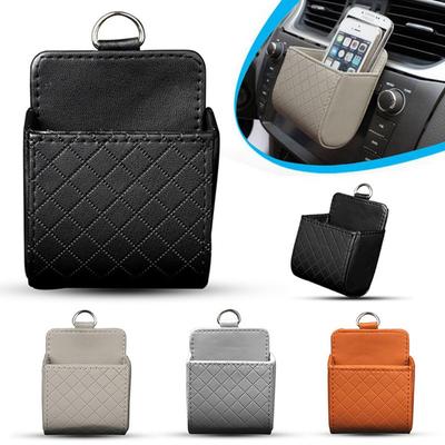 Car Air Outlet Hanging Leather Phone Bag Car Goods Storage Organizer Pens Cards Wallet Storage Tools