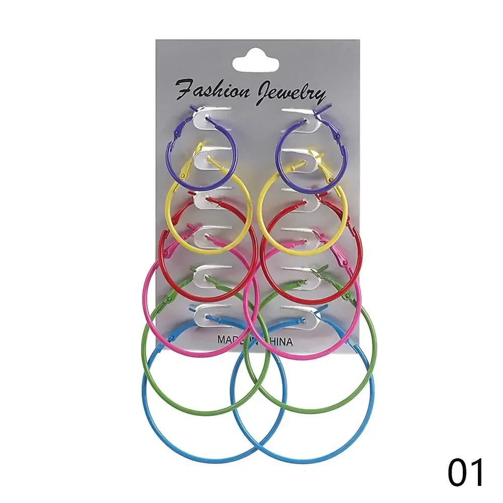 6pair/set Punk Big Smooth Circle Round Hoop Earrings Exaggerate Big Women Trendy Large Hoop Earrings Brand Loop Earrings Jewelry
