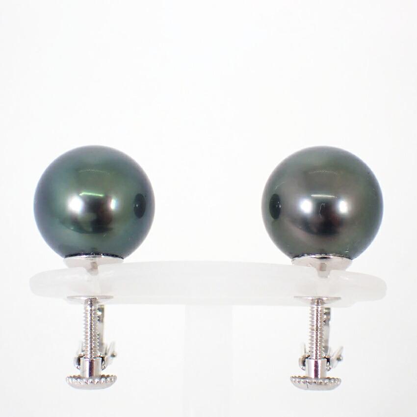 [Used] 14K White Gold South Sea Black Pearl Earrings / J55-46