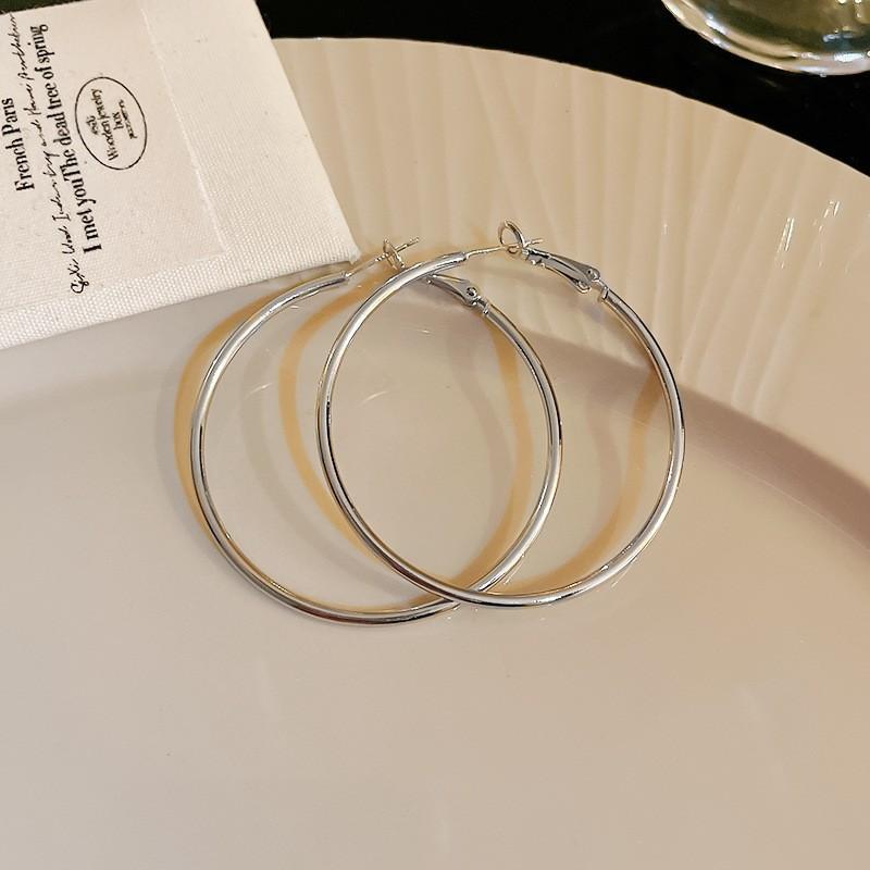 Silver plain ring earrings women's light luxury high-end stud earrings 2026 new popular niche exaggerated temperament earrings earrings