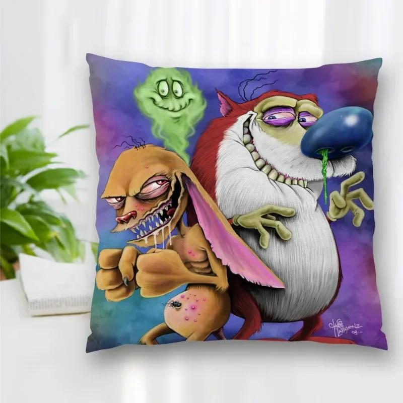 Hot Sale Custom Decorative Pillowcase Ren and Stimpy Cartoon Square Zippered Pillow Cover Best Nice Gift 40x40cm