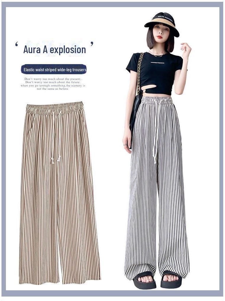Women's High Waist Vertical Striped Wide-Leg Slimming Pants - Fashionable, Comfortable, and Versatile