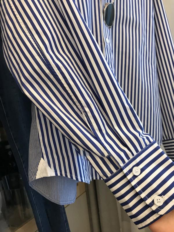 Kadınlar için Şık Mavi & Beyaz Çizgili Uzun Kollu Gömlek - Şık Sonbahar Tasarımı