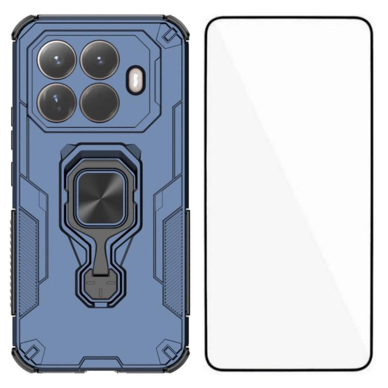 For Xiaomi 15T Pro Phone Case WANLONFENG PC TPU Back Cover Kickstand with Tempered Glass