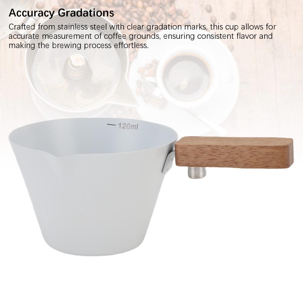 White/Black Finish Measuring Cup Wooden Handle Measuring Spoon Milk Frothing Cup  Latte Art