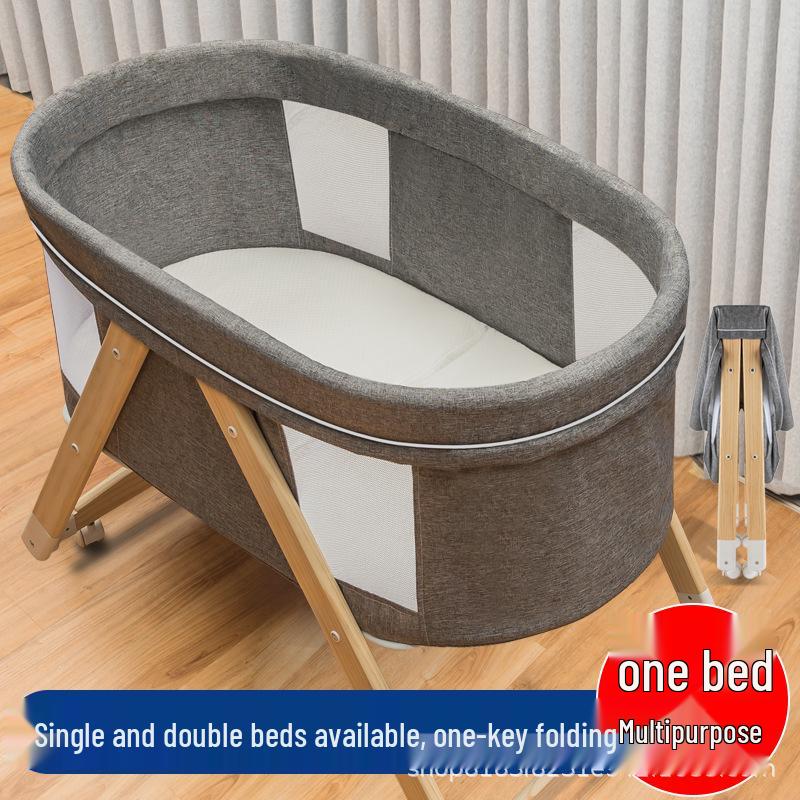 Convertible Foldable Bassinet for Newborns: Portable Baby Rocking Crib Connects to Larger Beds