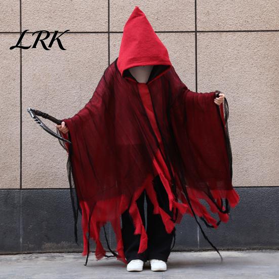 Stage Performance Ghost Cloak Grim Reaper Hooded for Men Women, Adult Scary Gothic Gauze Cape Wizard Cape, Halloween Cosplay Costume Masquerade Party