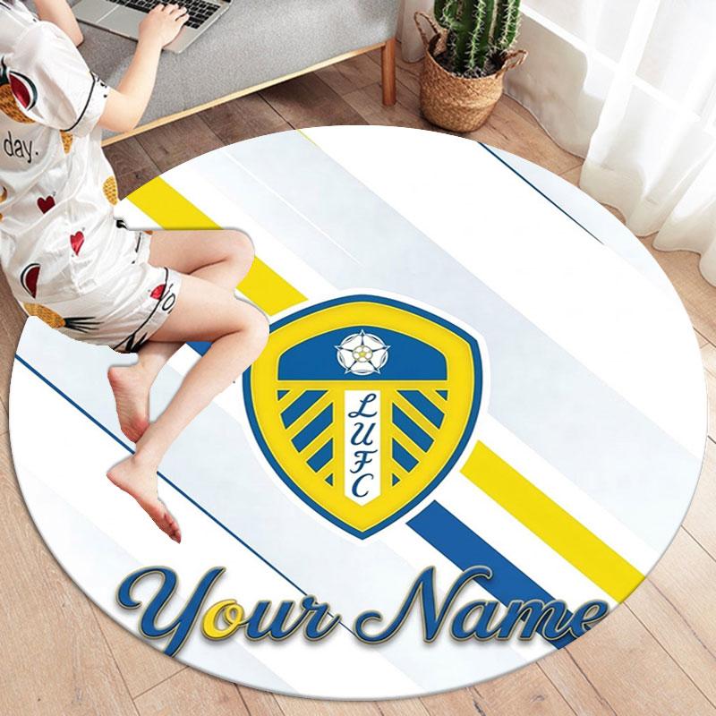 Leeds United Custom Name Round Area Rug,Carpet Rug for Living Room Bedroom Sofa Playroom Decor,Non-slip Floor Mat