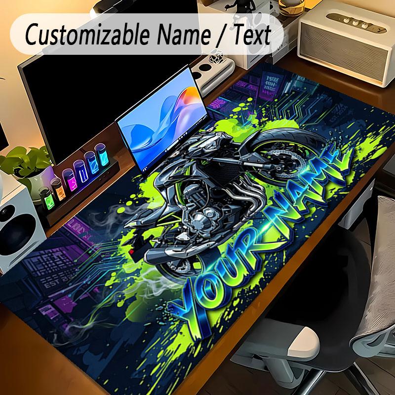 Motorcycle Biker Theme Personalized Mouse Pad Custom Name Text Non Slip Desk Pad For Laptop Office Desktop