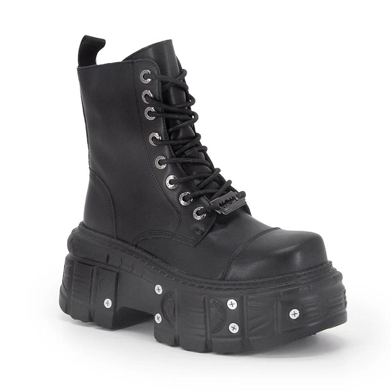 Fashion Punk Style Women Boots Lace-up Heel Height Platform Shoes Woman Gothic Ankle Rock Boots Metal Decor Woman Sneakers 2025