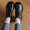First Layer Cowhide Spring and Autumn Single Boots Retro British Style Martin Boots Versatile Round Head Leather Lace-up Thick Heel Short Boots Women