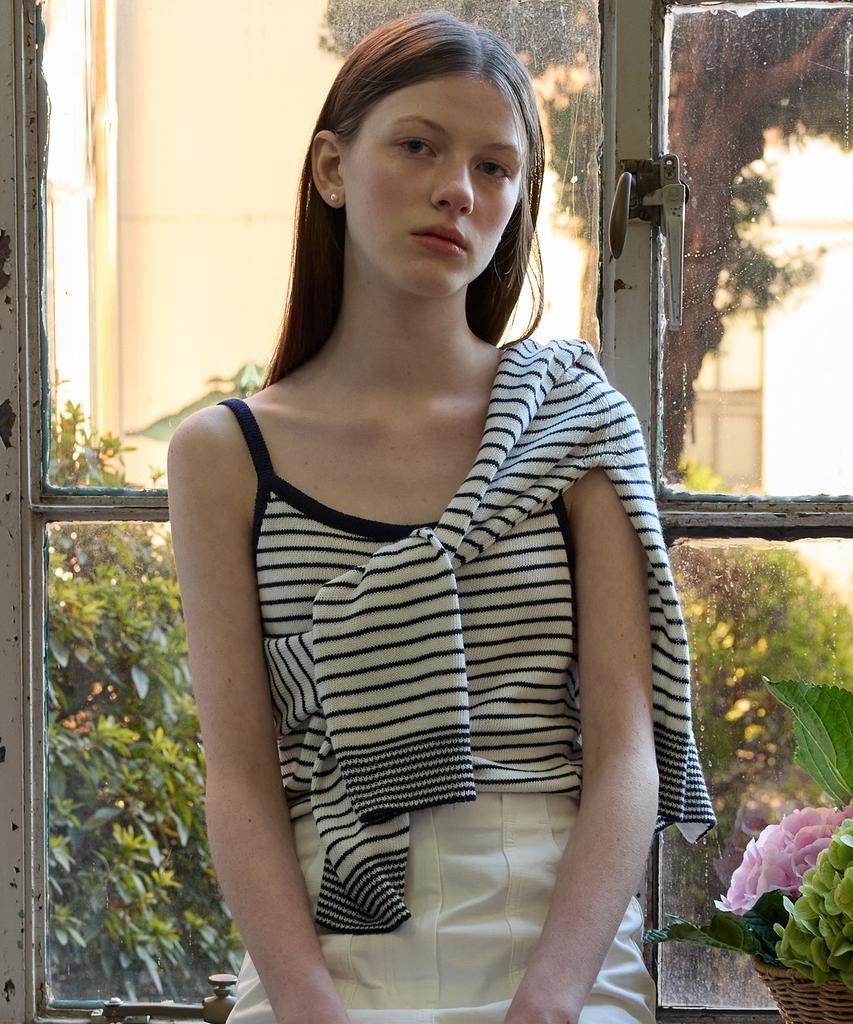 Tudument Stripe Sleeveless Knit Top Ivory