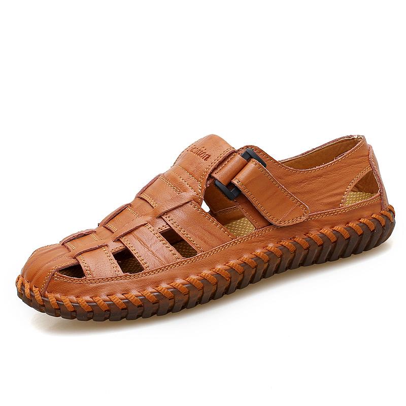 Plus Size Summer Men's Sandals Hollow out Leather Closed Toe Casual Leather Sandals Breathable Cowhide Beach Men